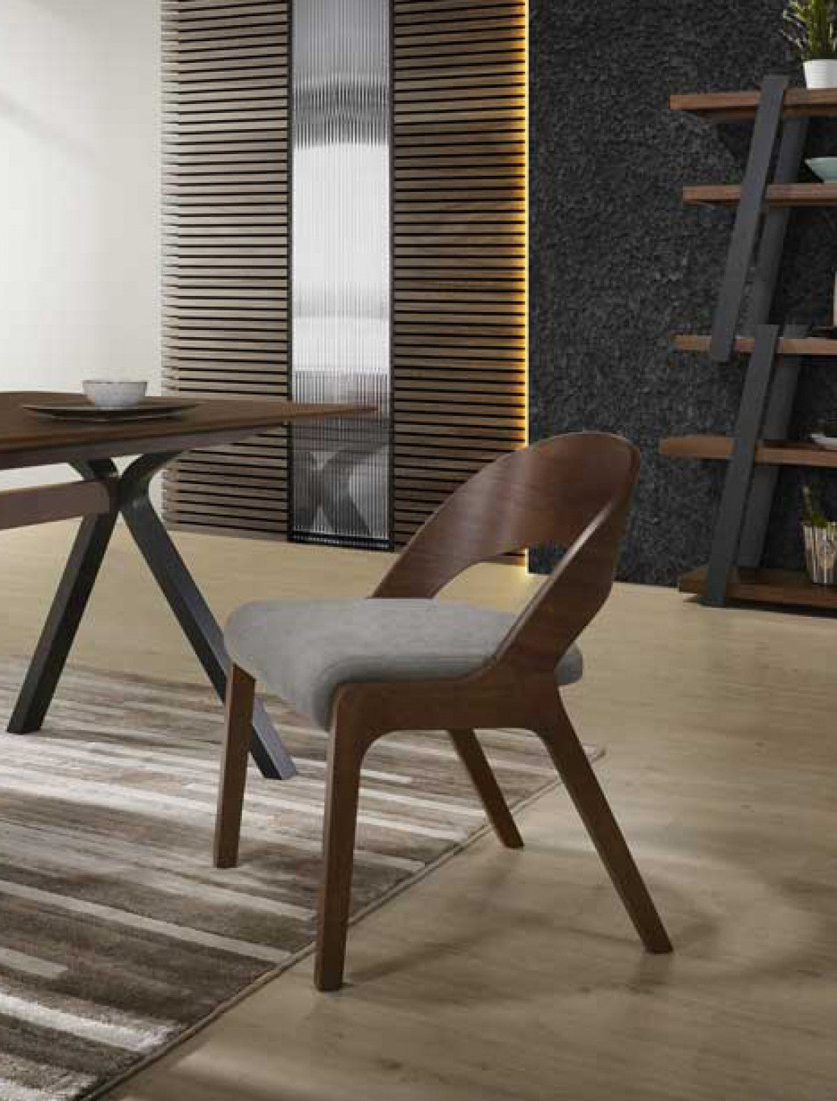 HomeRoots Gray Walnut Fabric Modern Dining Chairs in Set of 2