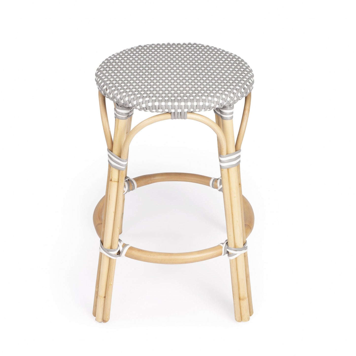 HomeRoots Grey And White Rattan Counter Stool