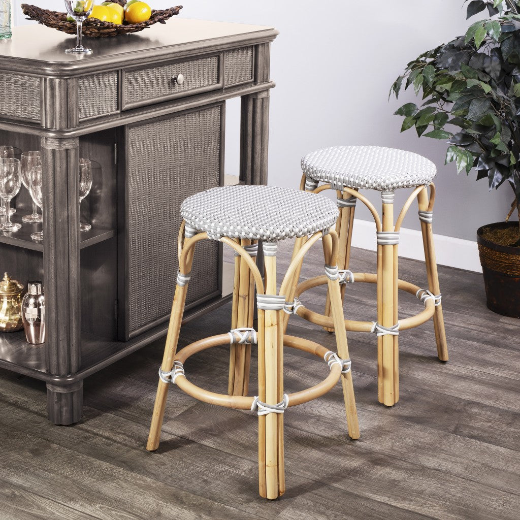 HomeRoots Grey And White Rattan Counter Stool