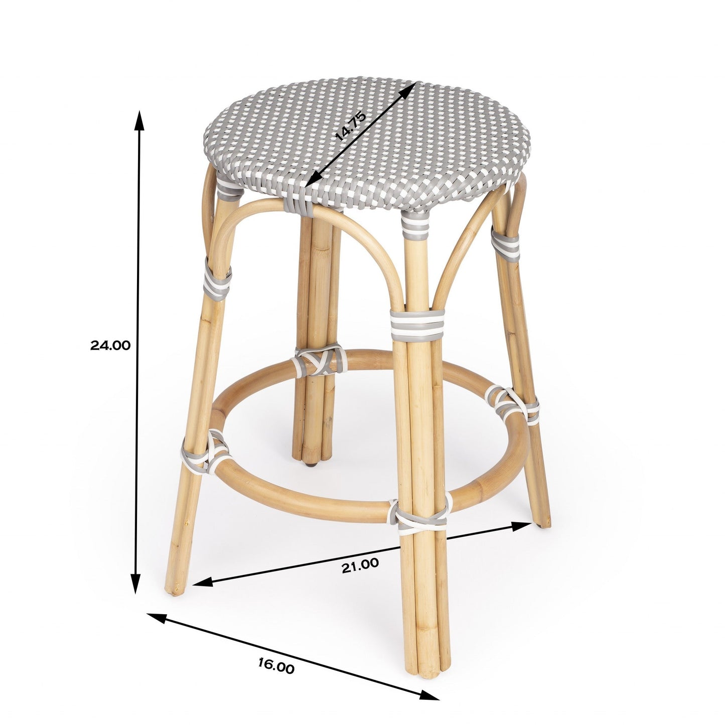 HomeRoots Grey And White Rattan Counter Stool