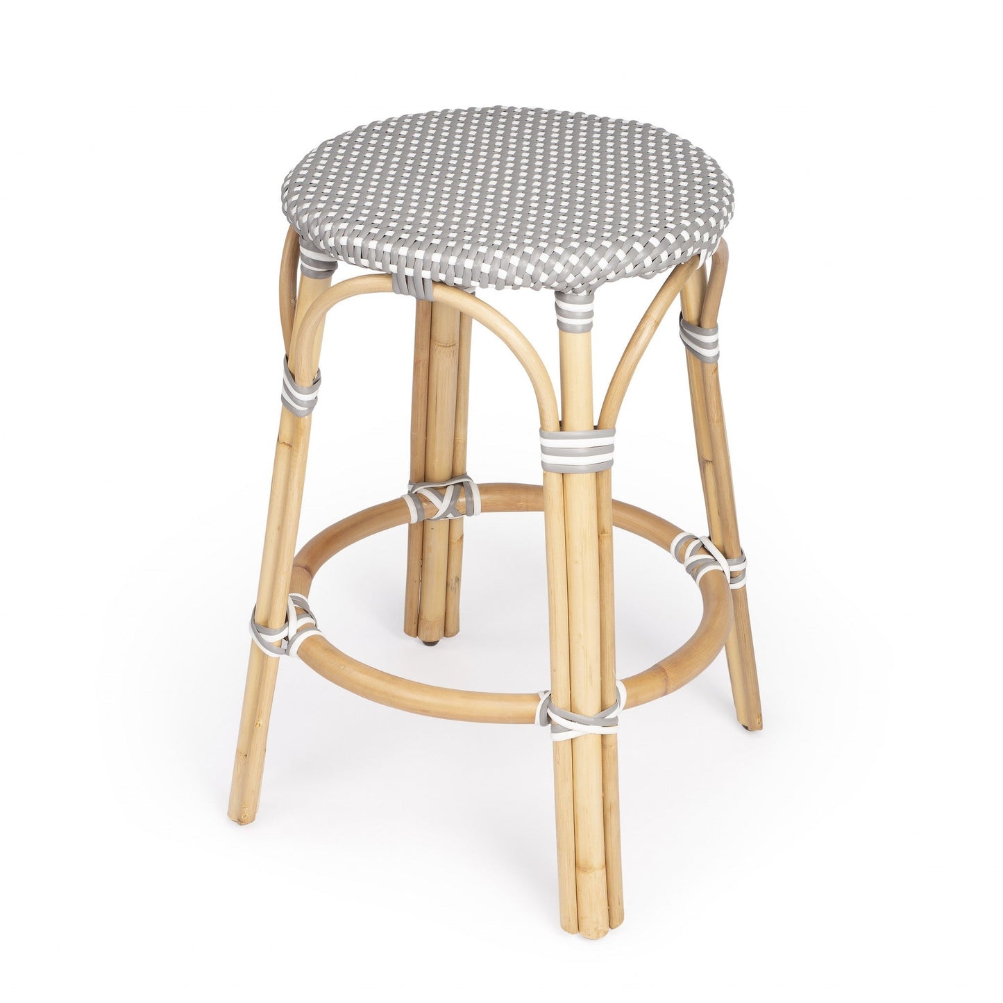 HomeRoots Grey And White Rattan Counter Stool