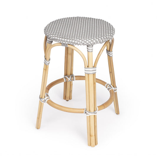 HomeRoots Grey And White Rattan Counter Stool