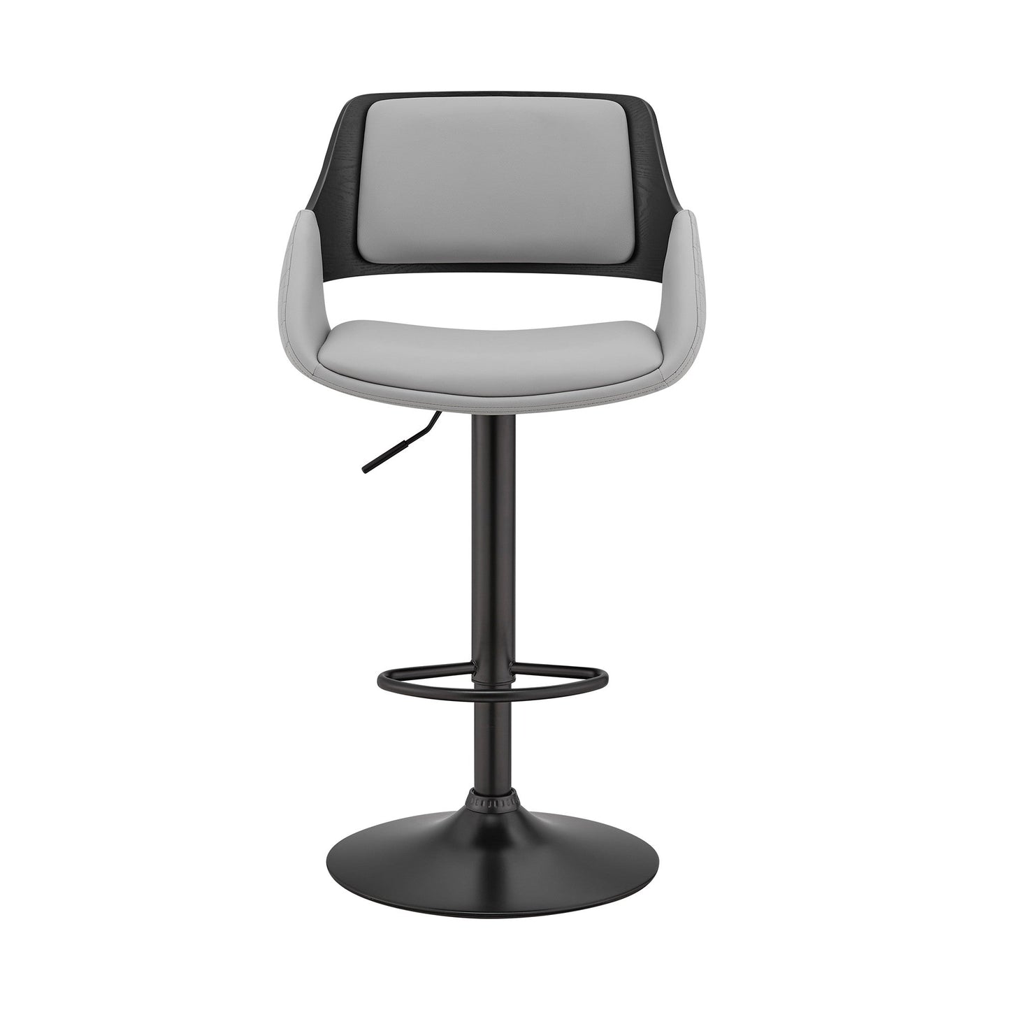 HomeRoots Grey Faux Leather Adjustable Black Swivel Bar Stool