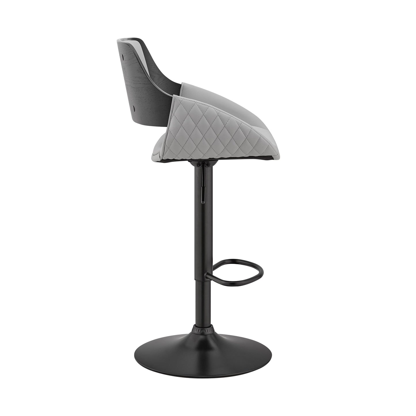 HomeRoots Grey Faux Leather Adjustable Black Swivel Bar Stool