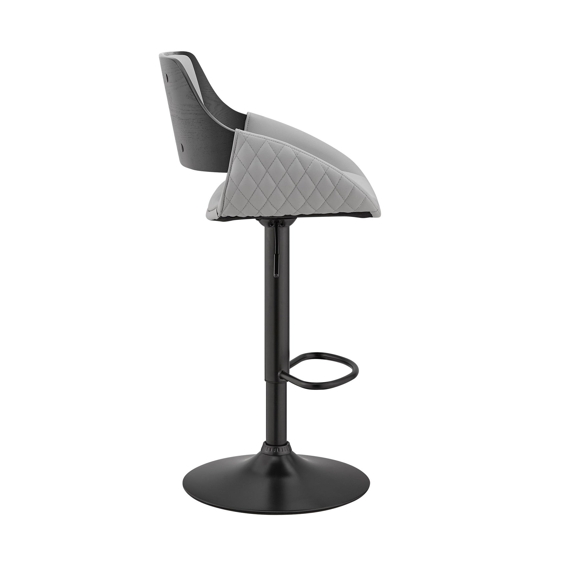 HomeRoots Grey Faux Leather Adjustable Black Swivel Bar Stool