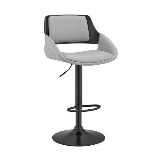 HomeRoots Grey Faux Leather Adjustable Black Swivel Bar Stool
