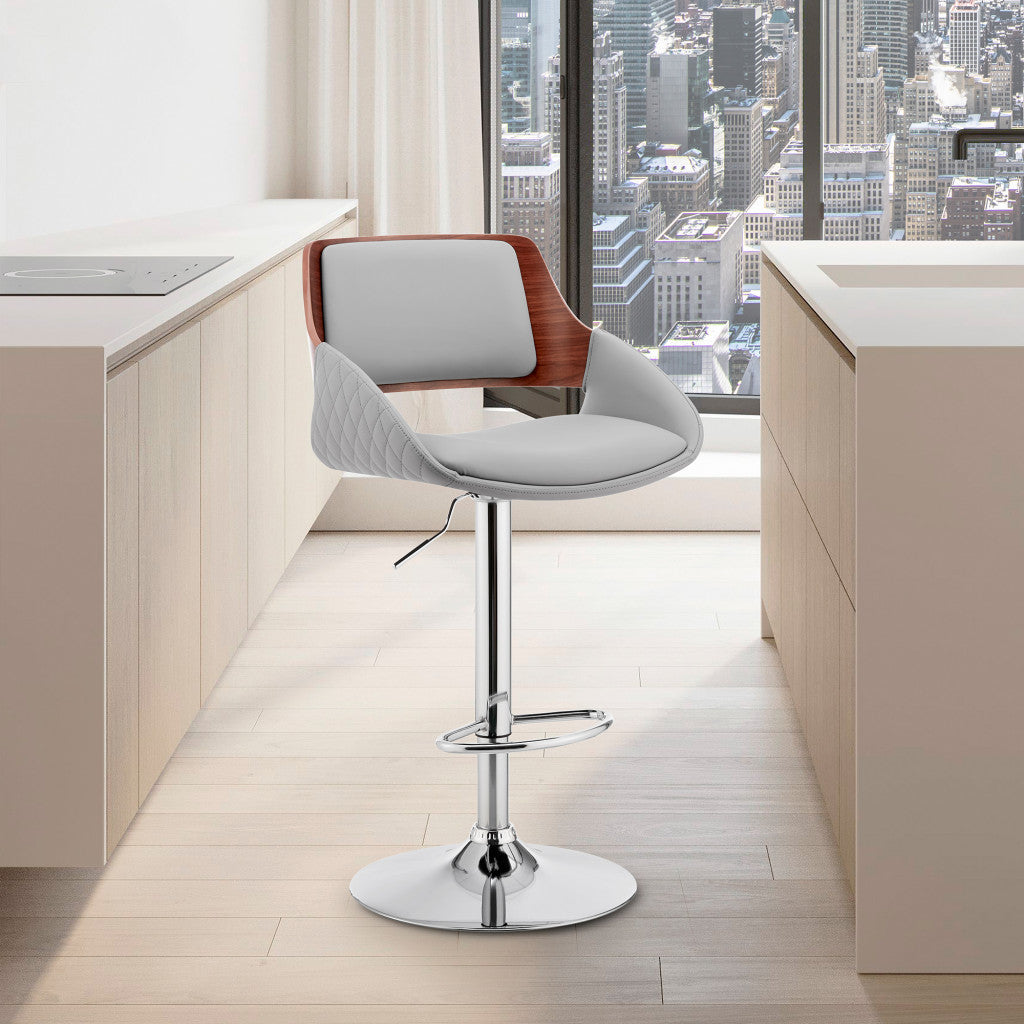 HomeRoots Grey Faux Leather Adjustable Chrome Swivel Bar Stool