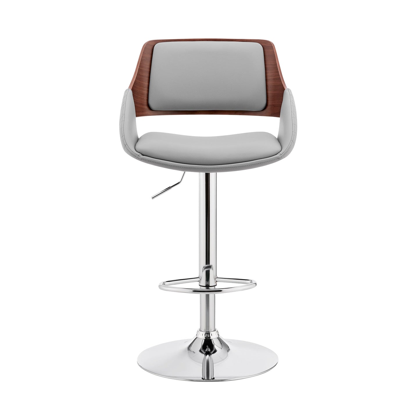 HomeRoots Grey Faux Leather Adjustable Chrome Swivel Bar Stool