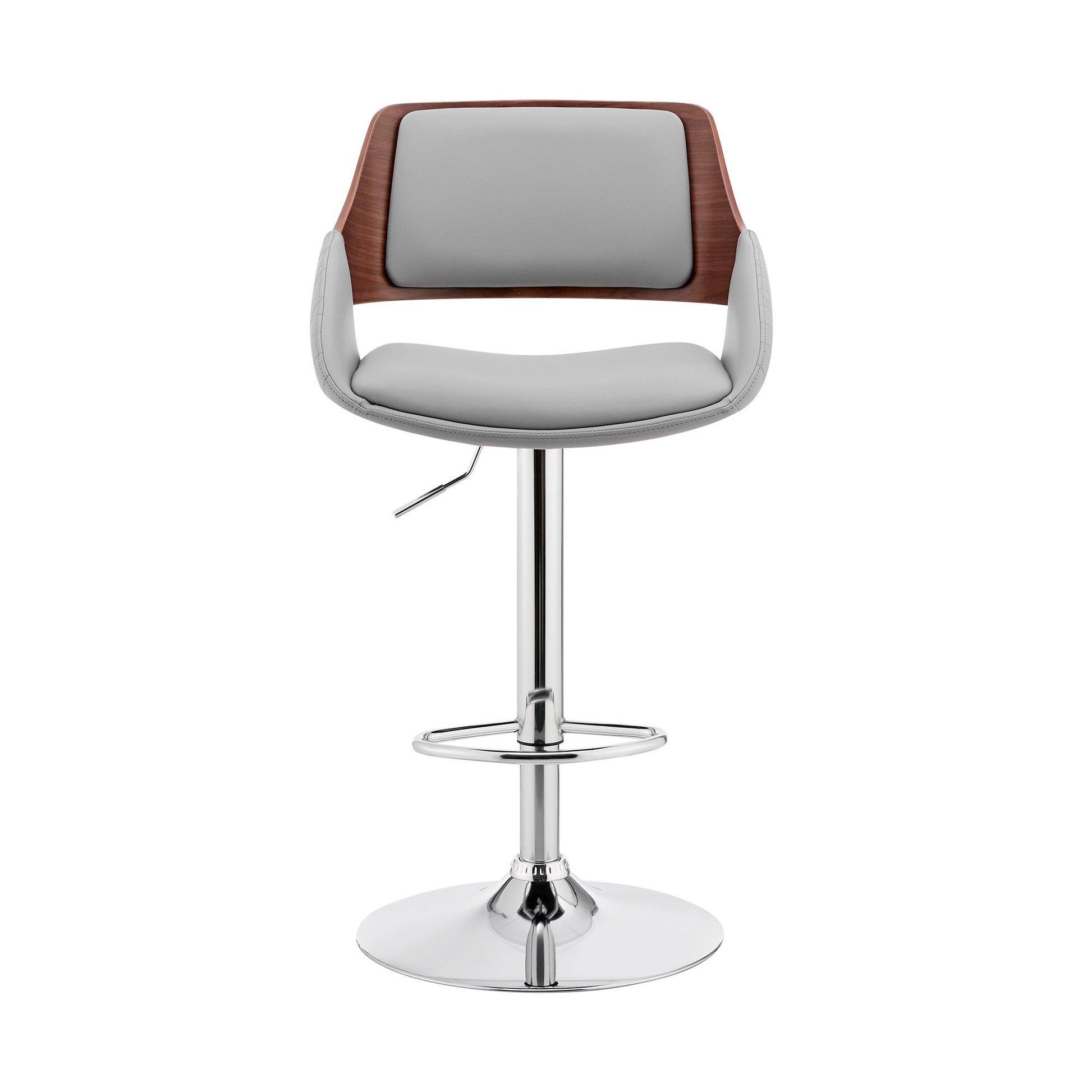 HomeRoots Grey Faux Leather Adjustable Chrome Swivel Bar Stool