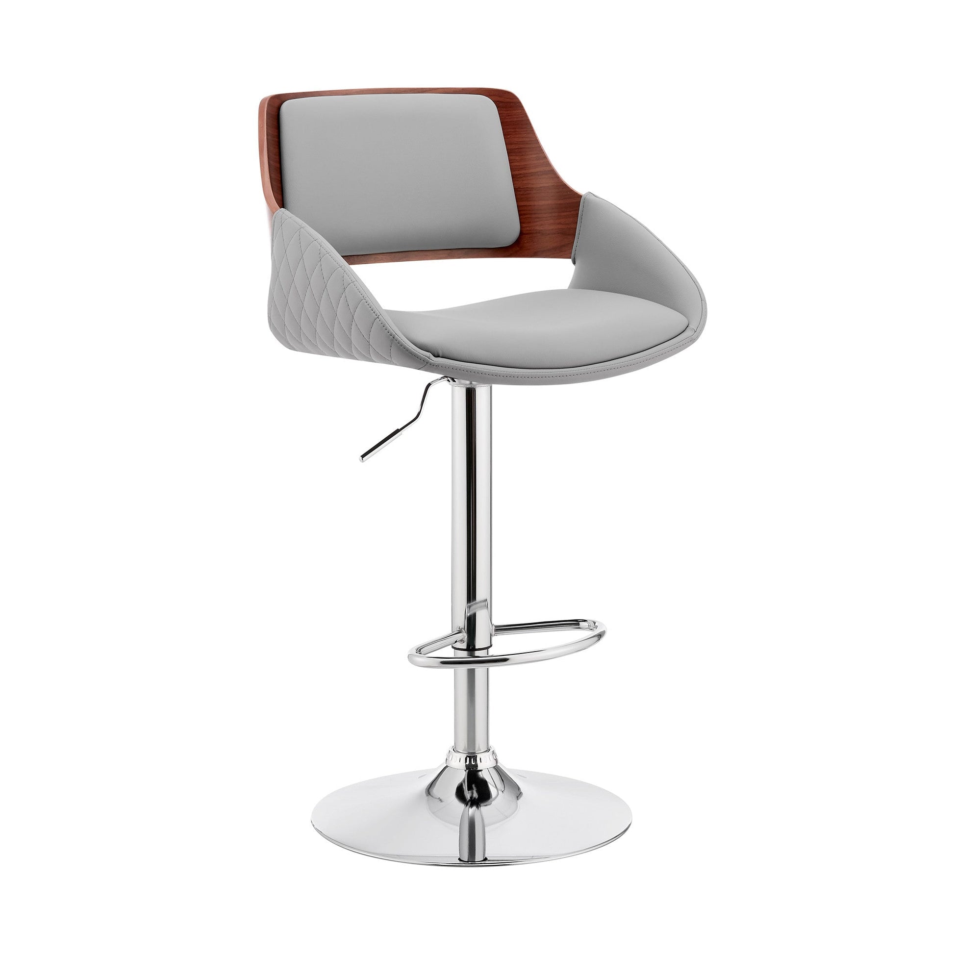 HomeRoots Grey Faux Leather Adjustable Chrome Swivel Bar Stool