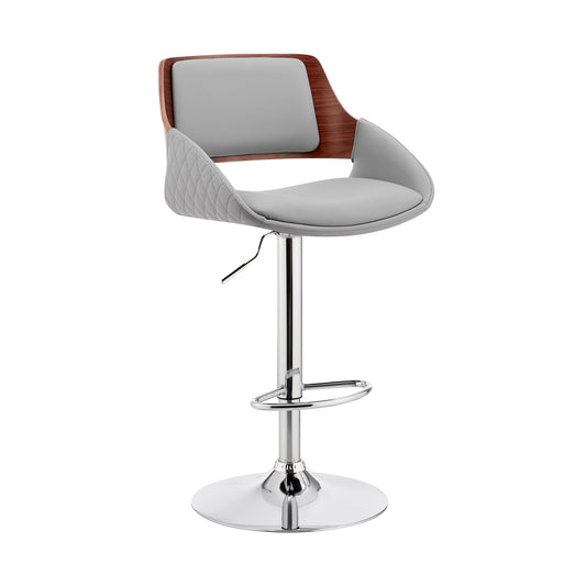 HomeRoots Grey Faux Leather Adjustable Chrome Swivel Bar Stool