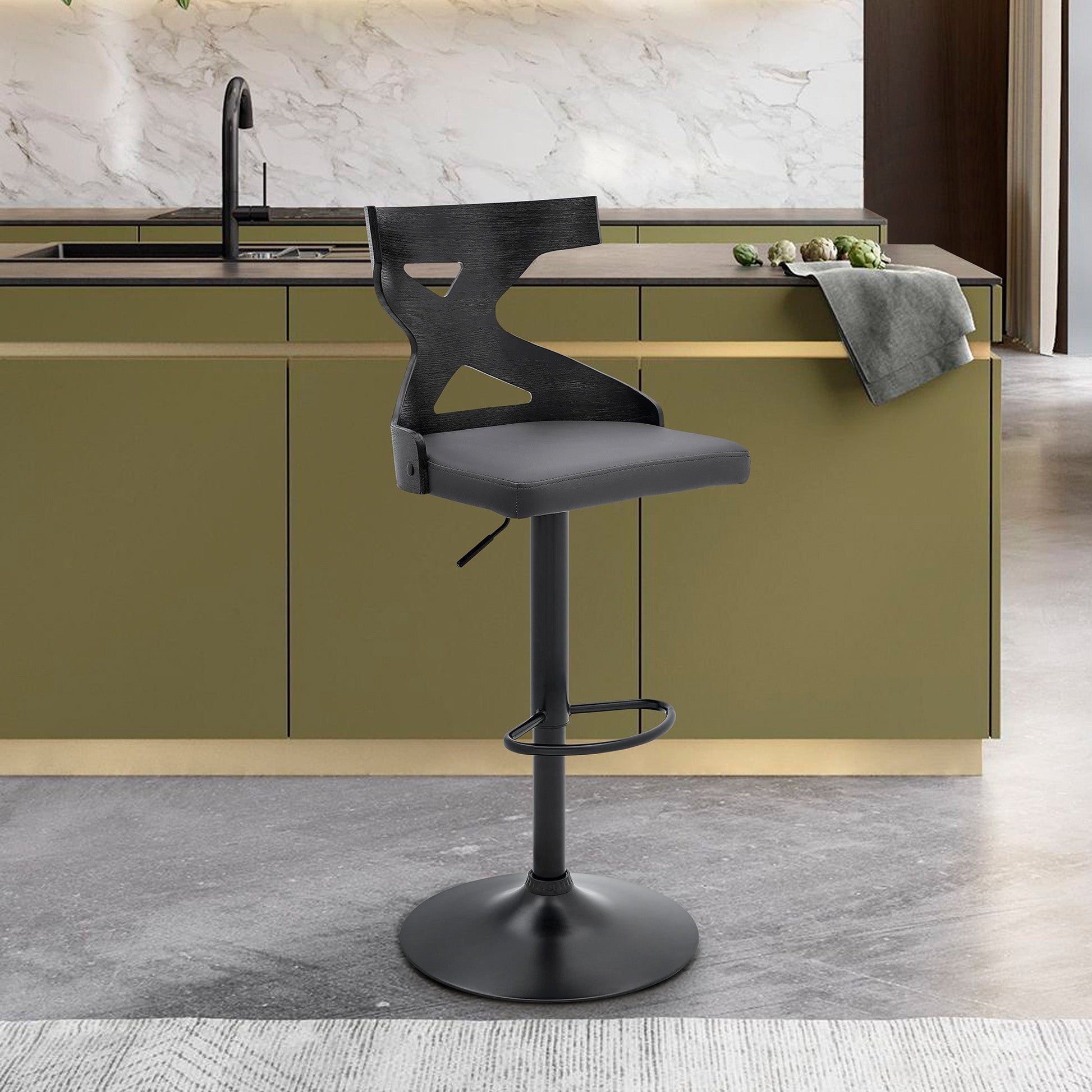 HomeRoots Grey Faux Leather Stylish Curved Back Bar Stool
