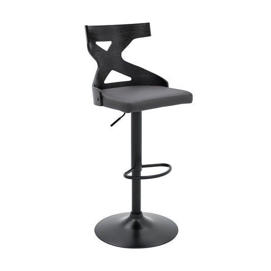 HomeRoots Grey Faux Leather Stylish Curved Back Bar Stool