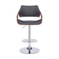 HomeRoots Grey Faux Leather and Walnut Wood and Chrome Swivel Adjustable Bar Stool