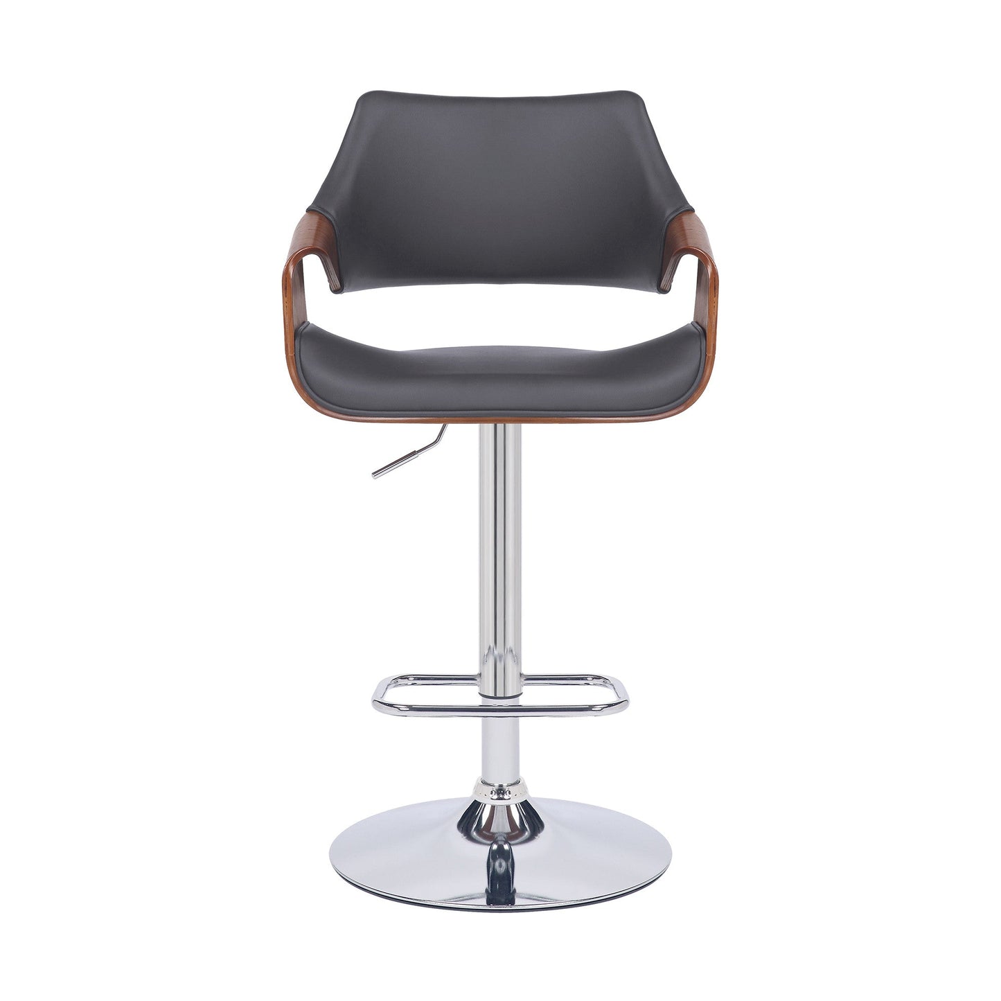 HomeRoots Grey Faux Leather and Walnut Wood and Chrome Swivel Adjustable Bar Stool