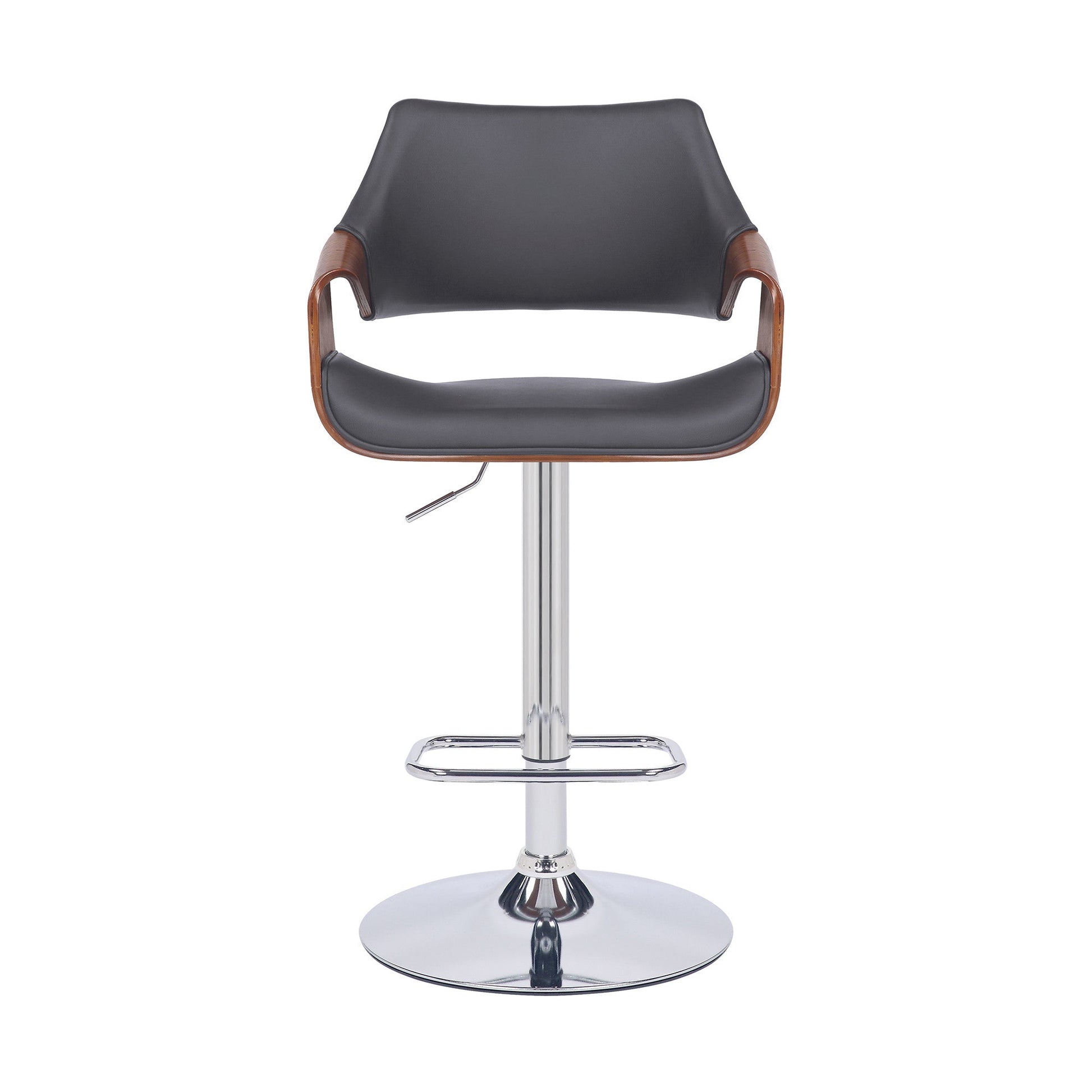 HomeRoots Grey Faux Leather and Walnut Wood and Chrome Swivel Adjustable Bar Stool