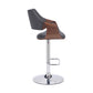 HomeRoots Grey Faux Leather and Walnut Wood and Chrome Swivel Adjustable Bar Stool