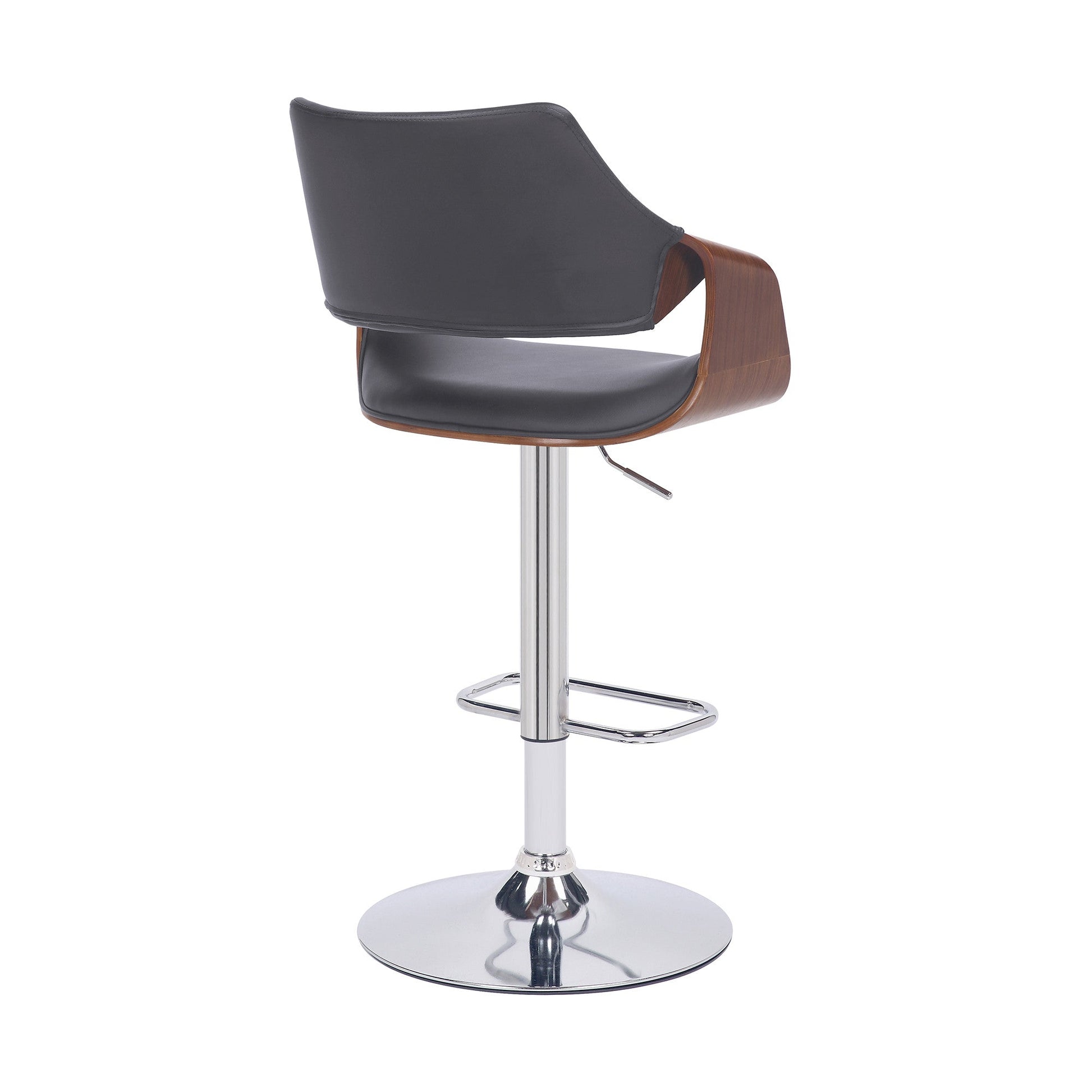 HomeRoots Grey Faux Leather and Walnut Wood and Chrome Swivel Adjustable Bar Stool