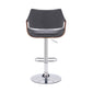 HomeRoots Grey Faux Leather and Walnut Wood and Chrome Swivel Adjustable Bar Stool