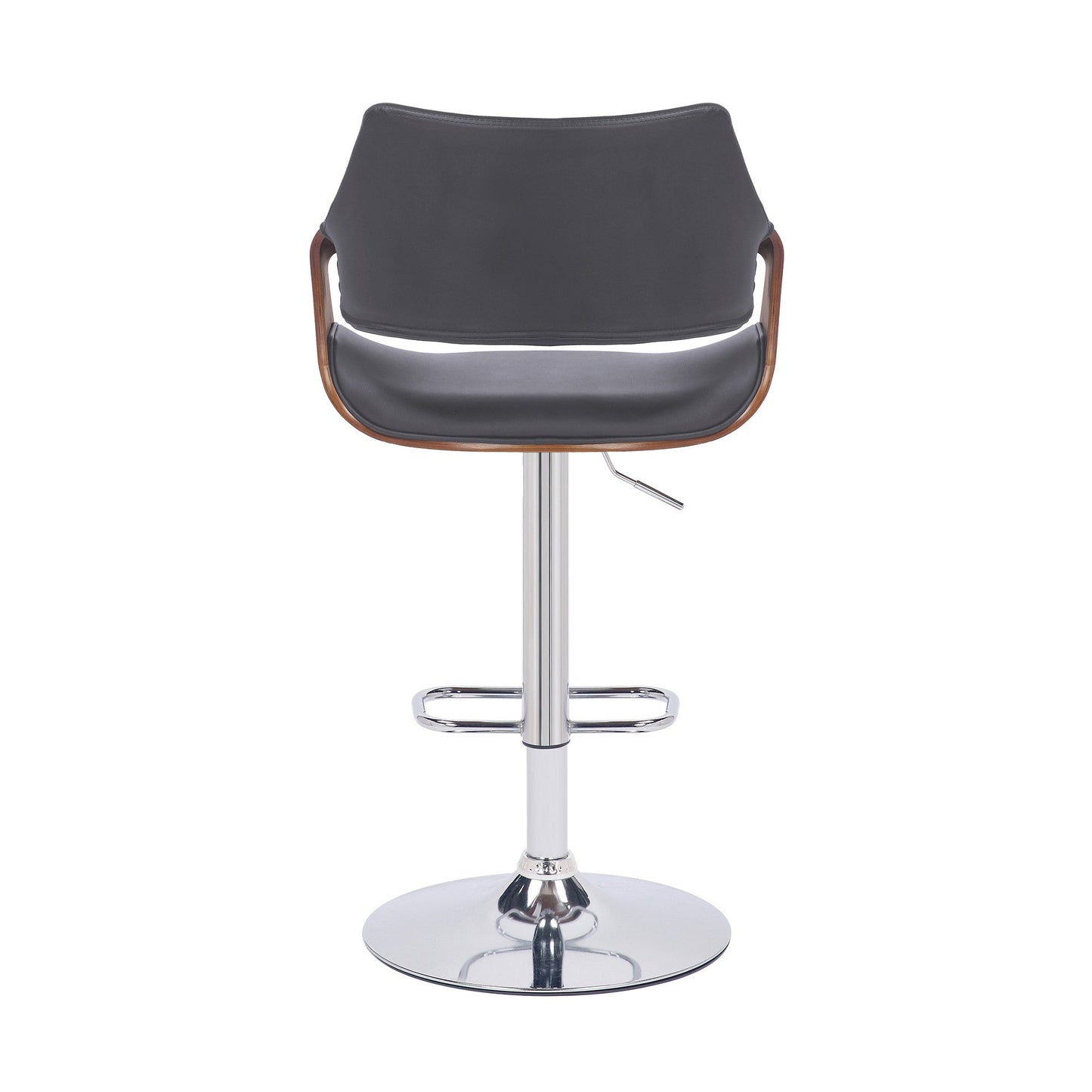 HomeRoots Grey Faux Leather and Walnut Wood and Chrome Swivel Adjustable Bar Stool