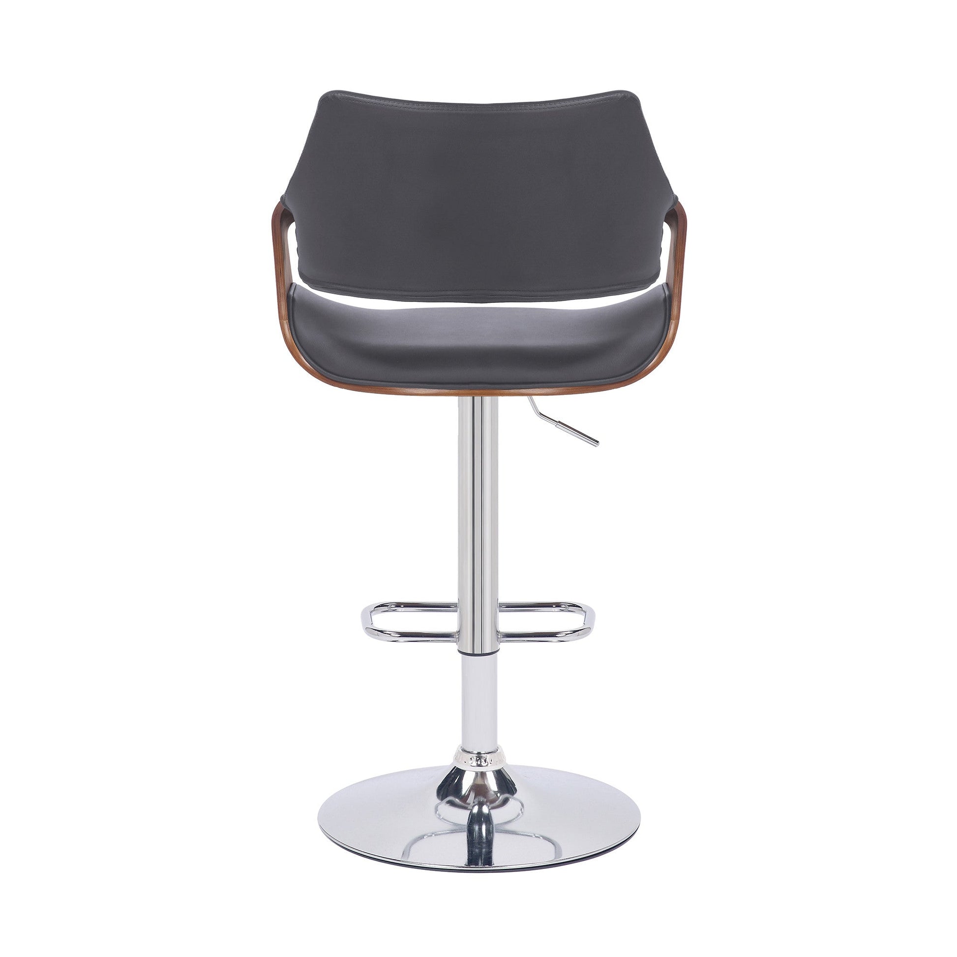 HomeRoots Grey Faux Leather and Walnut Wood and Chrome Swivel Adjustable Bar Stool