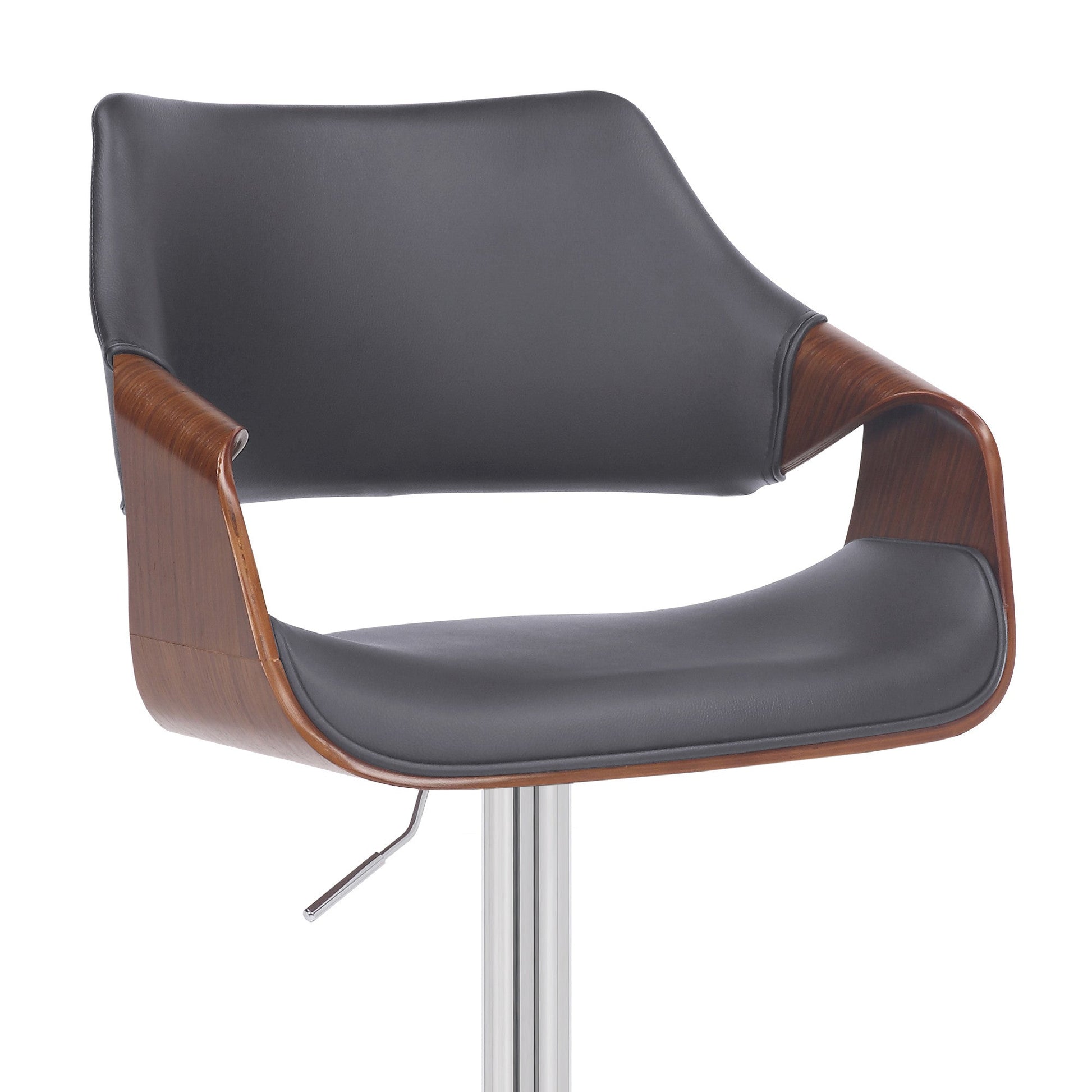 HomeRoots Grey Faux Leather and Walnut Wood and Chrome Swivel Adjustable Bar Stool