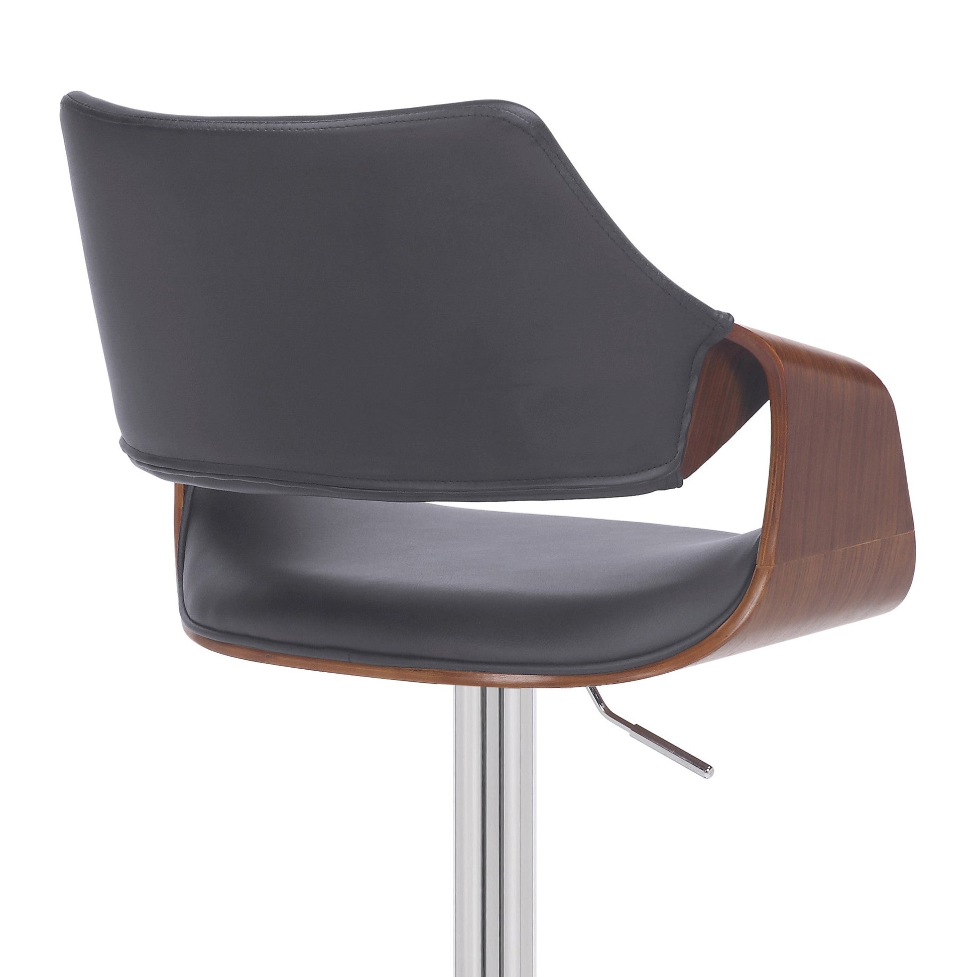 HomeRoots Grey Faux Leather and Walnut Wood and Chrome Swivel Adjustable Bar Stool