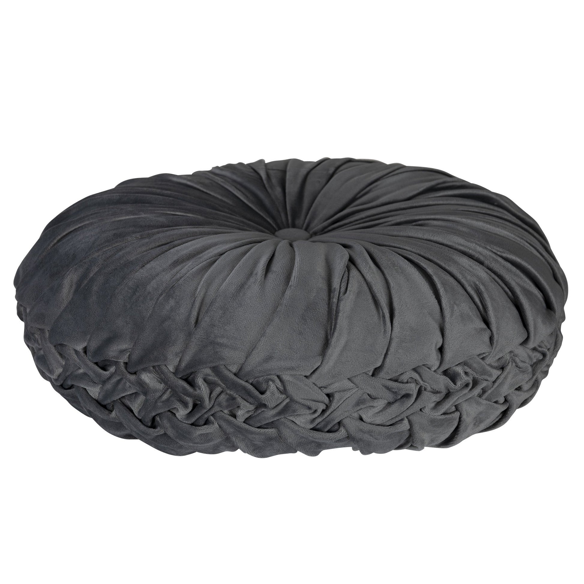 HomeRoots Grey Round Tufted Velvet Pillow