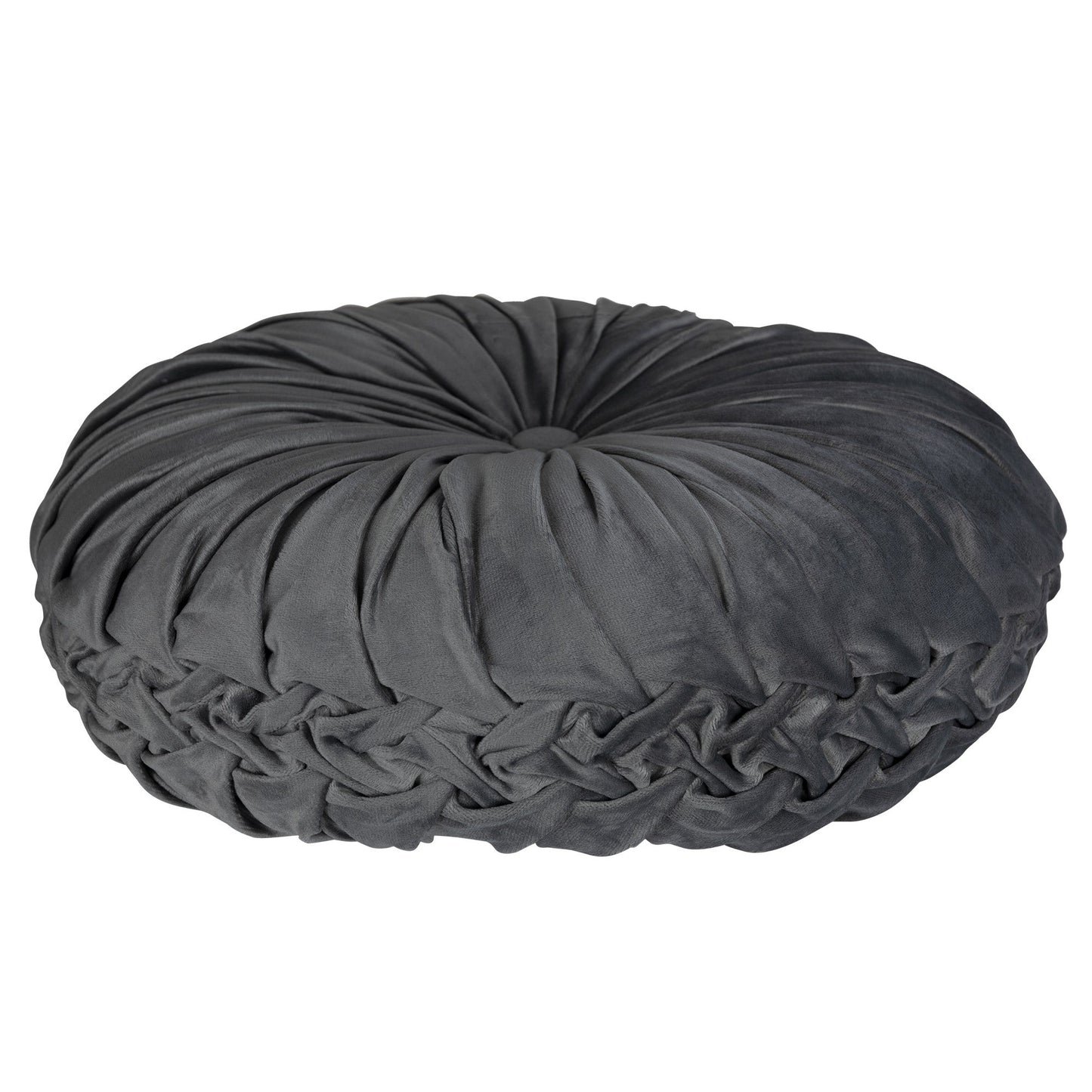 HomeRoots Grey Round Tufted Velvet Pillow