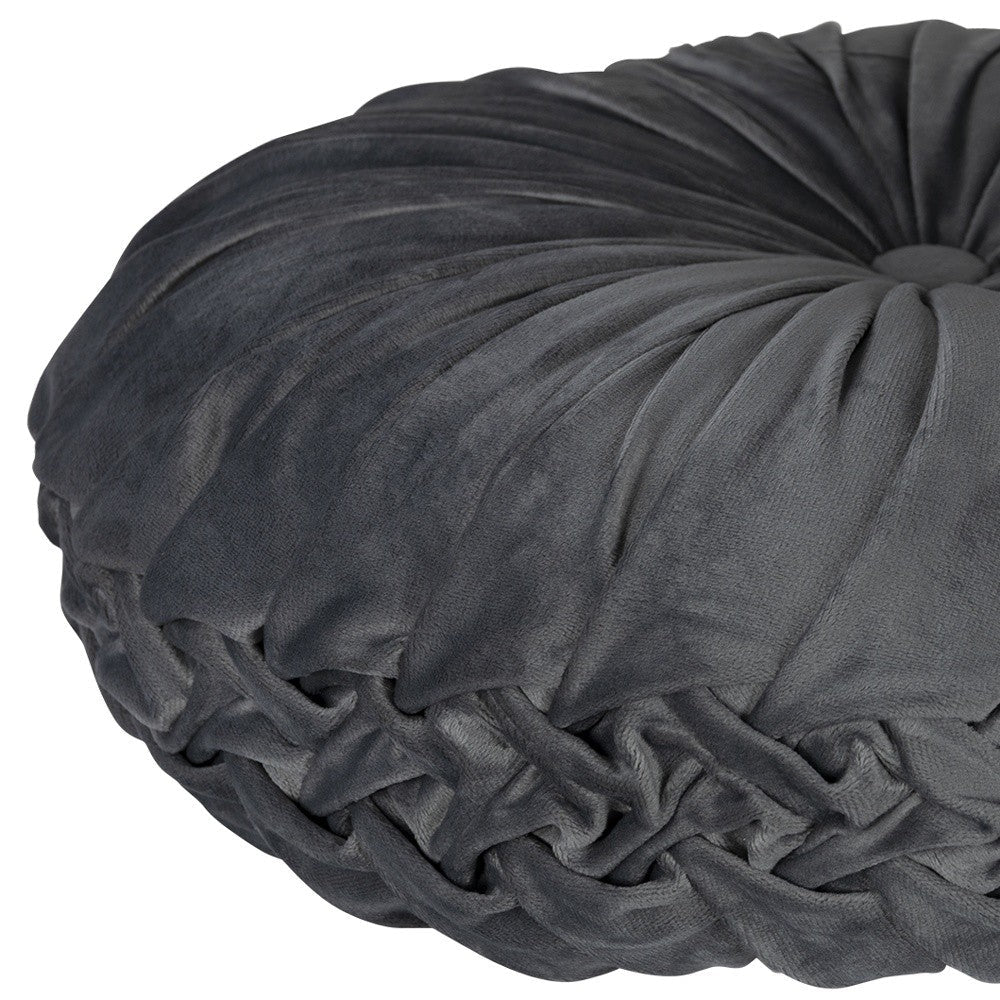 HomeRoots Grey Round Tufted Velvet Pillow