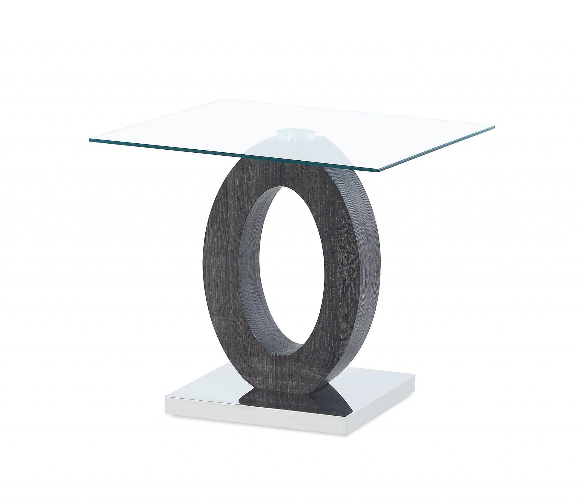 HomeRoots Grey Tone Oval Design Support End Table With Glass Top