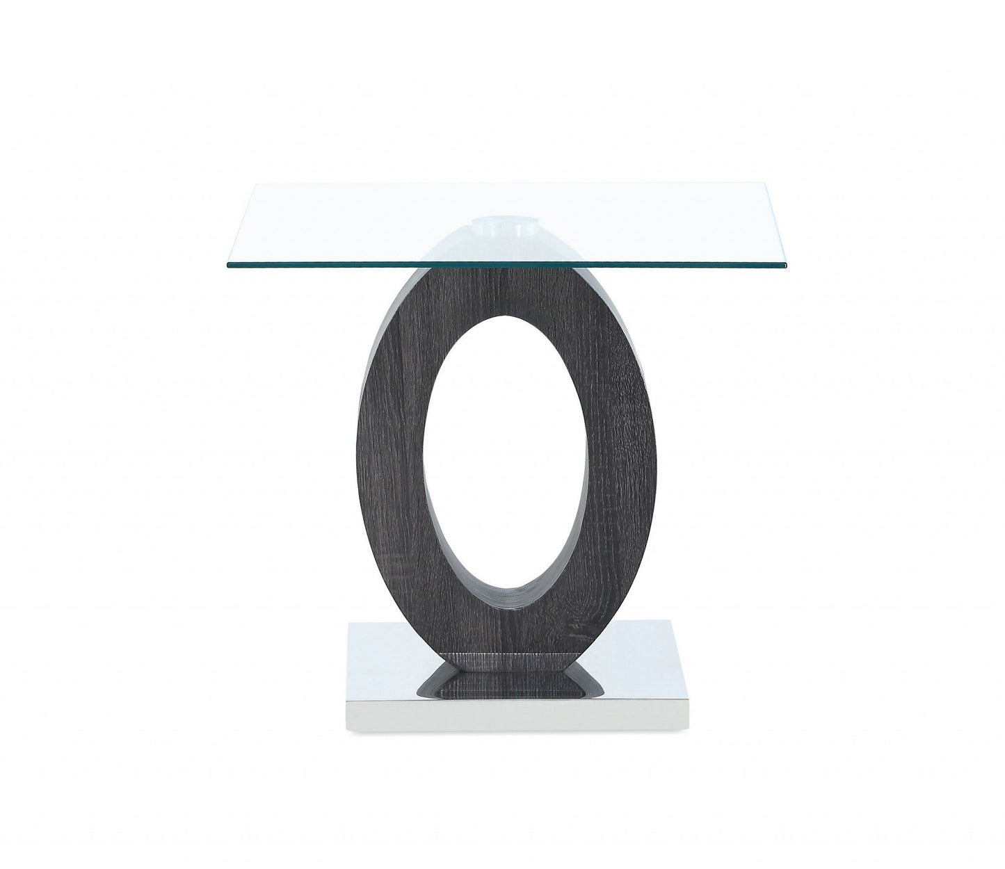 HomeRoots Grey Tone Oval Design Support End Table With Glass Top
