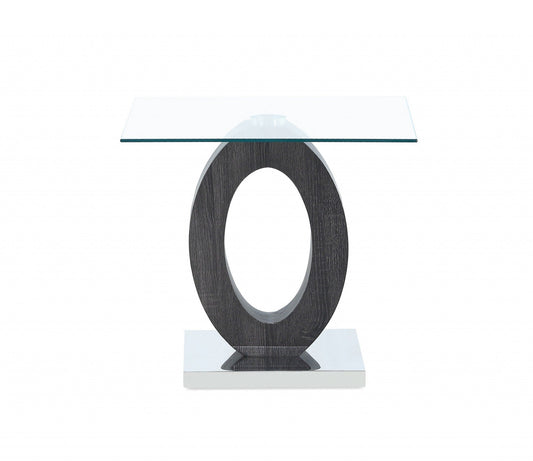 HomeRoots Grey Tone Oval Design Support End Table With Glass Top