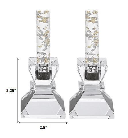 HomeRoots Hand Crafted Crystal Pair of Handcrafted Candle Holders