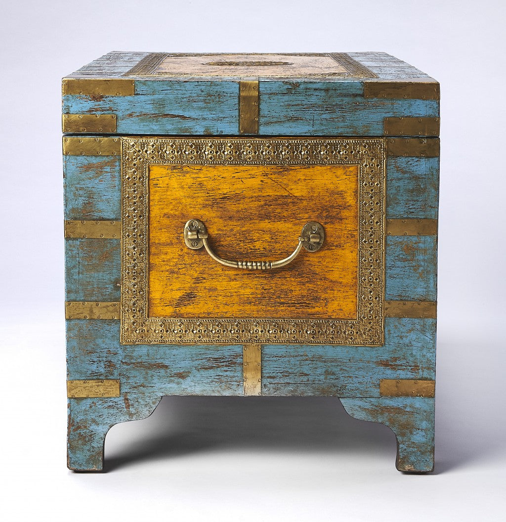 HomeRoots Hand Painted Brass Inlay Storage Trunk