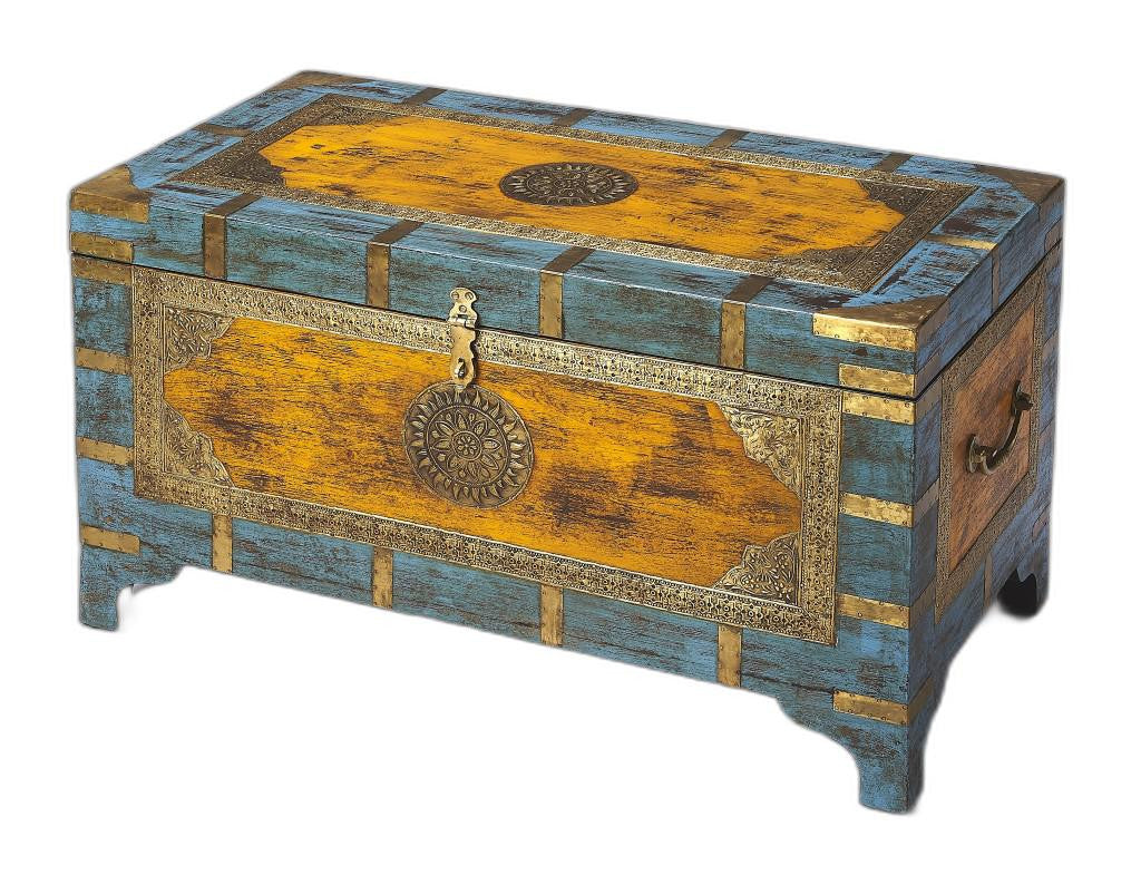 HomeRoots Hand Painted Brass Inlay Storage Trunk