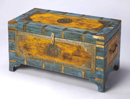 HomeRoots Hand Painted Brass Inlay Storage Trunk