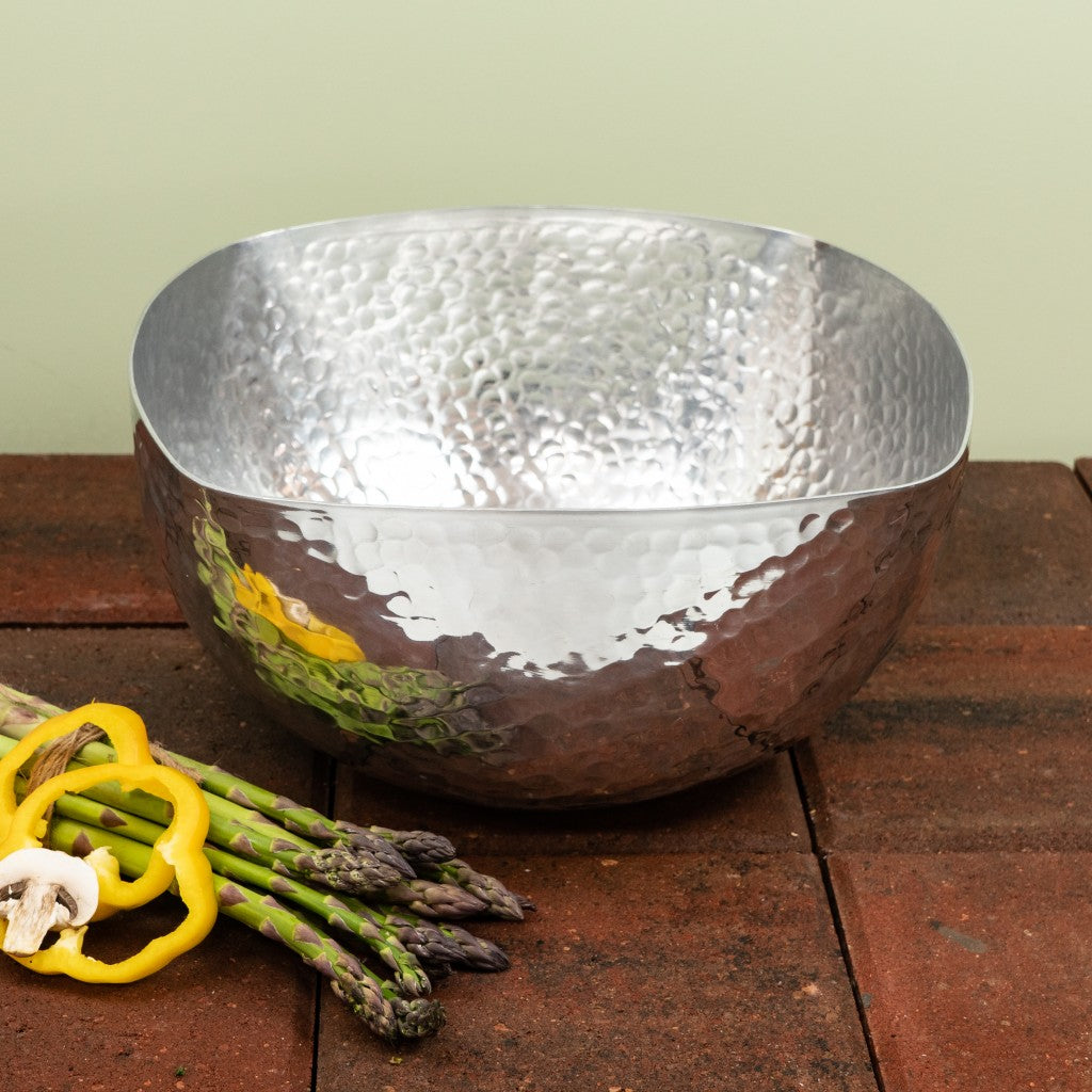 HomeRoots Handcrafted Hammered Square Centerpiece Bowl With Stainless Steel Finish