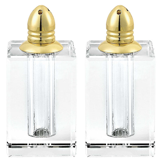 HomeRoots Handcrafted Optical Crystal And Gold Large Size Salt And Pepper Shakers