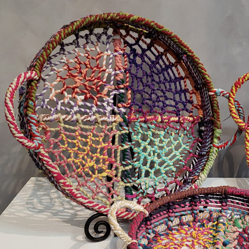 HomeRoots Handmade Rainbow Round Nesting Jute Trays in Set of 3