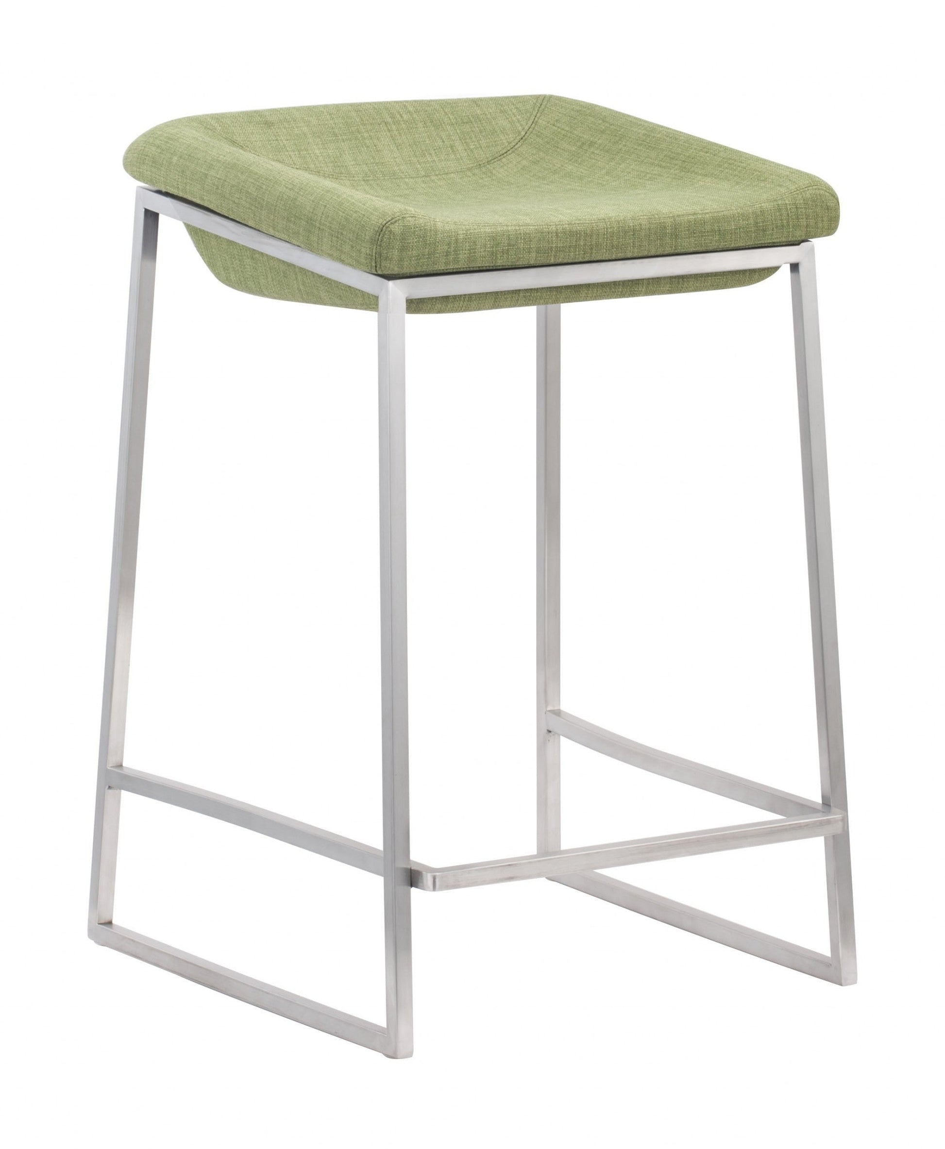 HomeRoots Heathered Green And Stainless Indented Counter Stools in Set of 2
