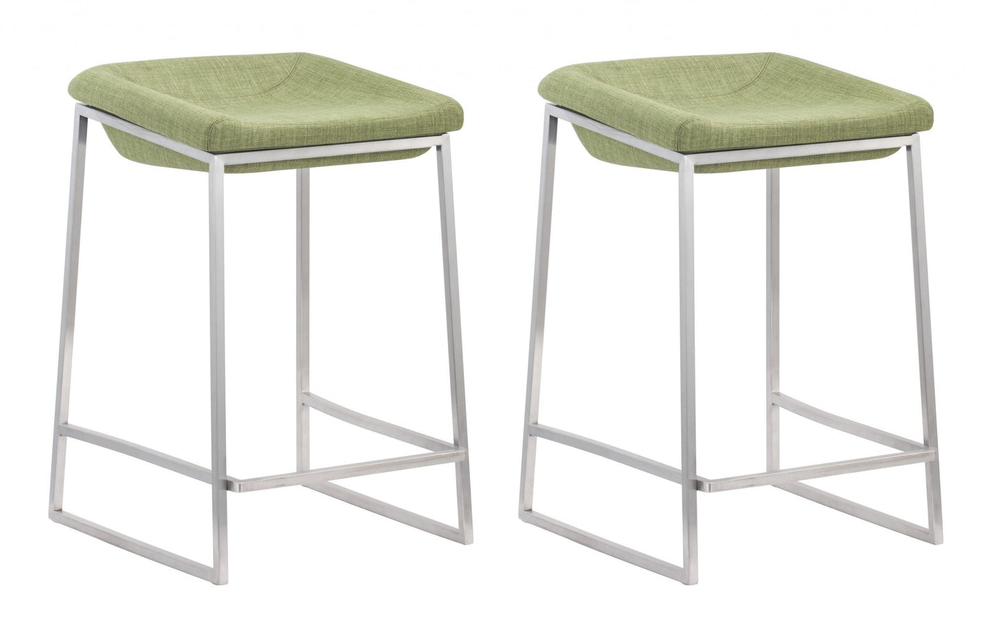 HomeRoots Heathered Green And Stainless Indented Counter Stools in Set of 2