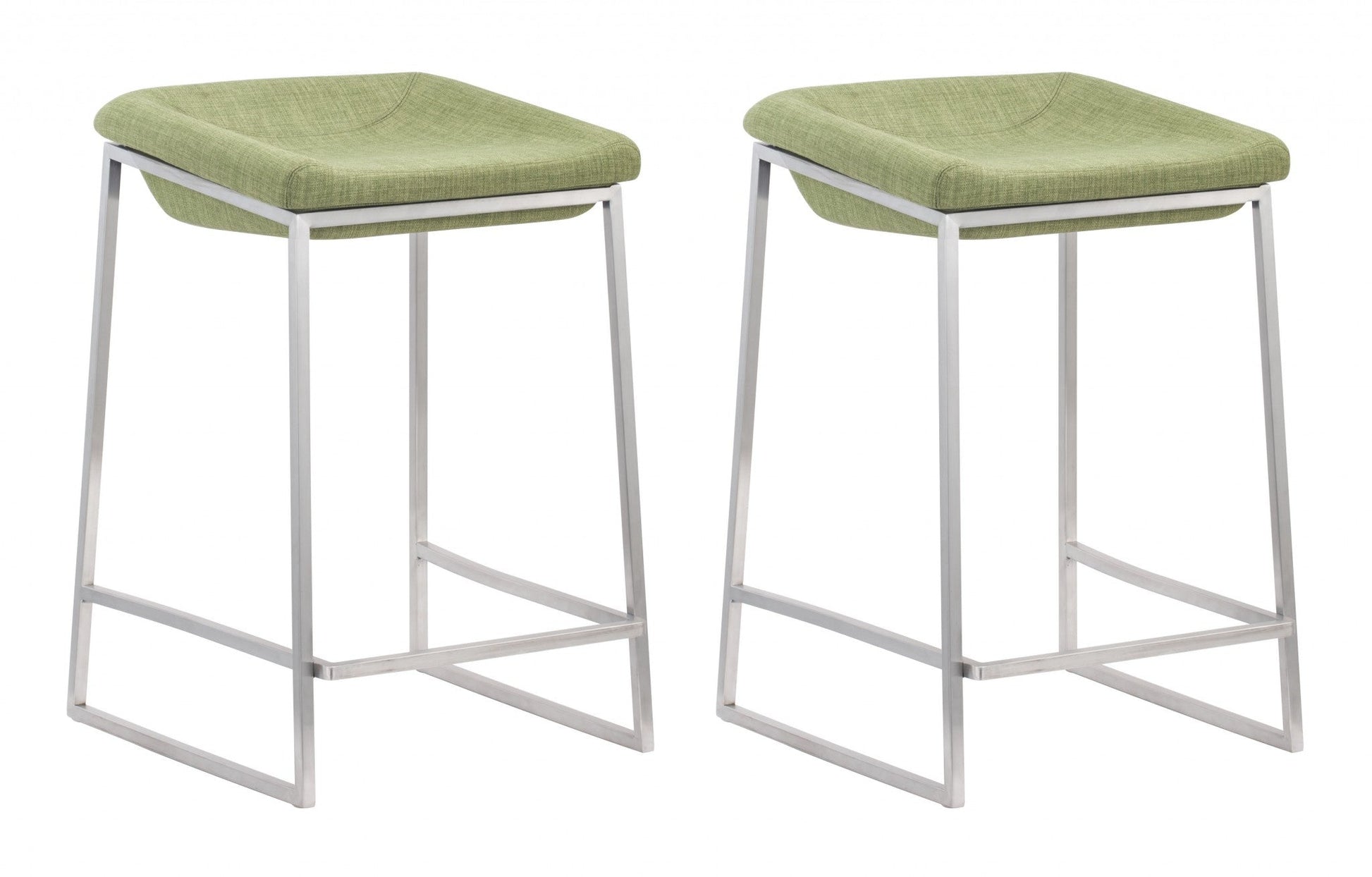 HomeRoots Heathered Green And Stainless Indented Counter Stools in Set of 2