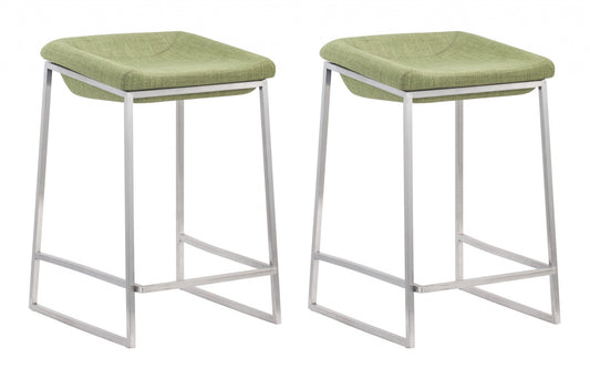 HomeRoots Heathered Green And Stainless Indented Counter Stools in Set of 2