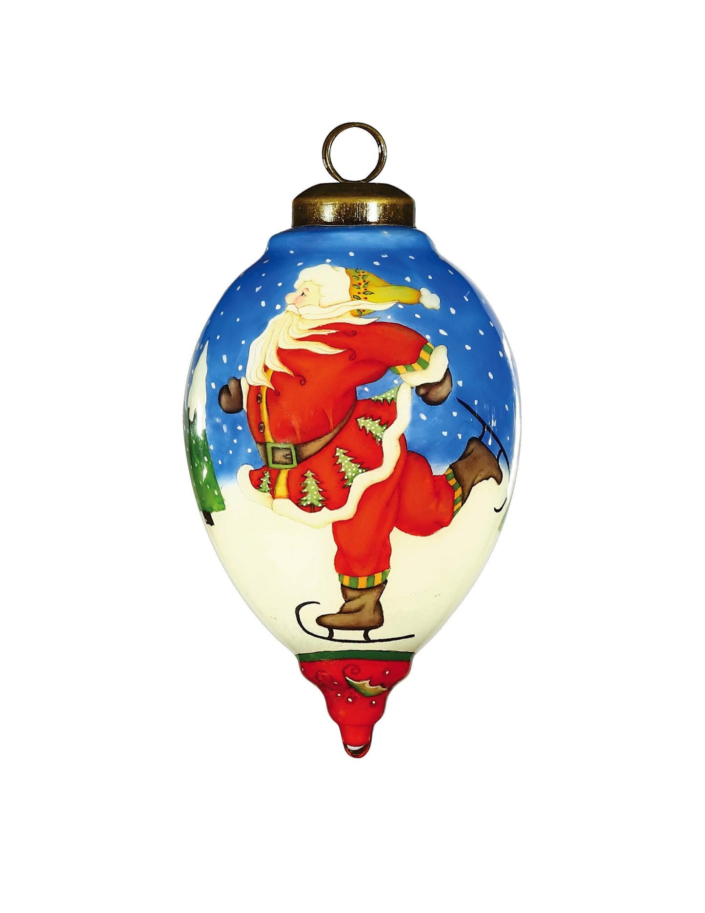 HomeRoots Ice Skating Santa Hand Painted Mouth Blown Glass Ornament
