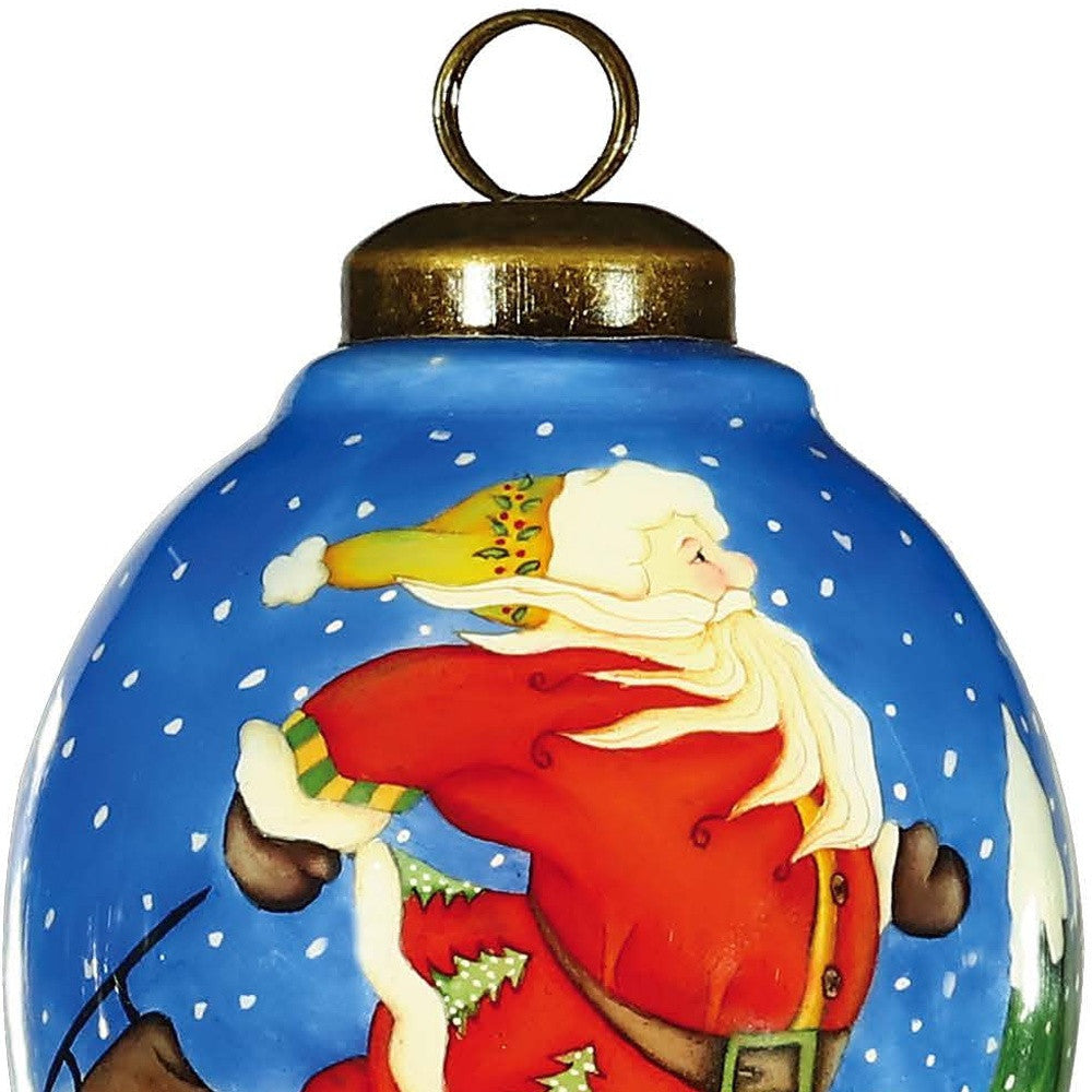 HomeRoots Ice Skating Santa Hand Painted Mouth Blown Glass Ornament
