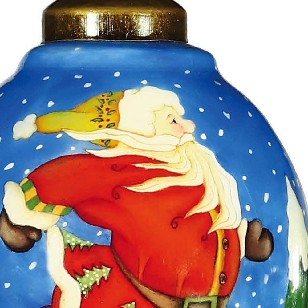 HomeRoots Ice Skating Santa Hand Painted Mouth Blown Glass Ornament