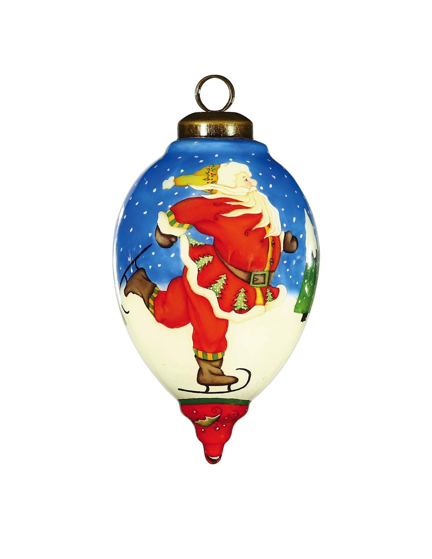HomeRoots Ice Skating Santa Hand Painted Mouth Blown Glass Ornament