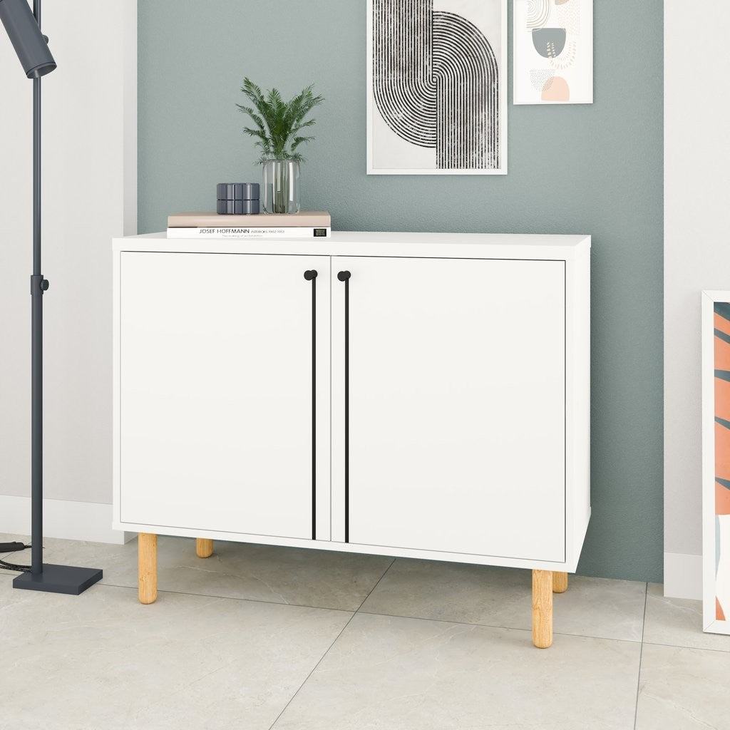 HomeRoots Iko Modern Sideboard Double Door Cabinet in White Finish