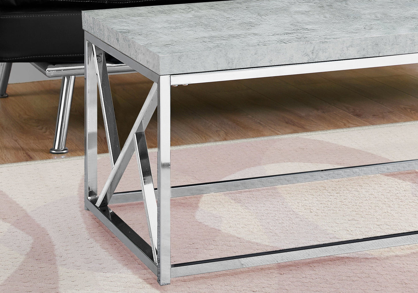 HomeRoots Industrial Chic Gray Faux Cement and Chrome Coffee Table